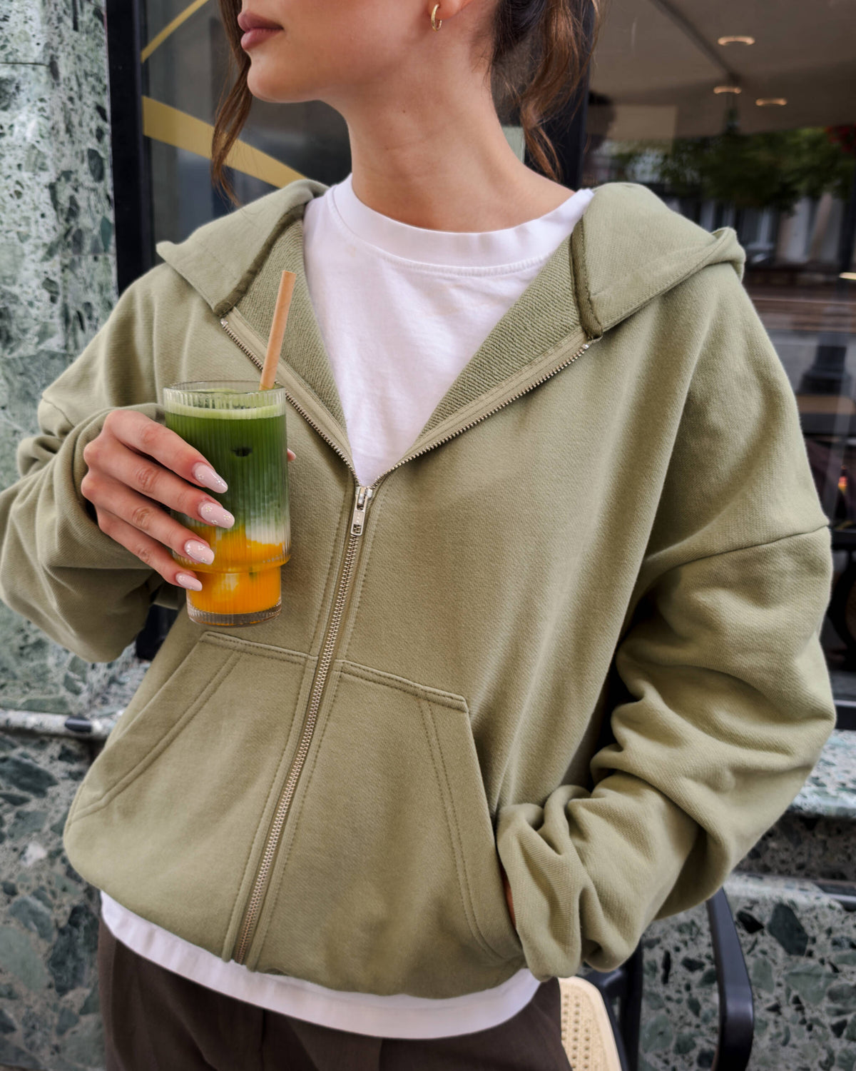 ZIP HOODIE WASHED OLIVE