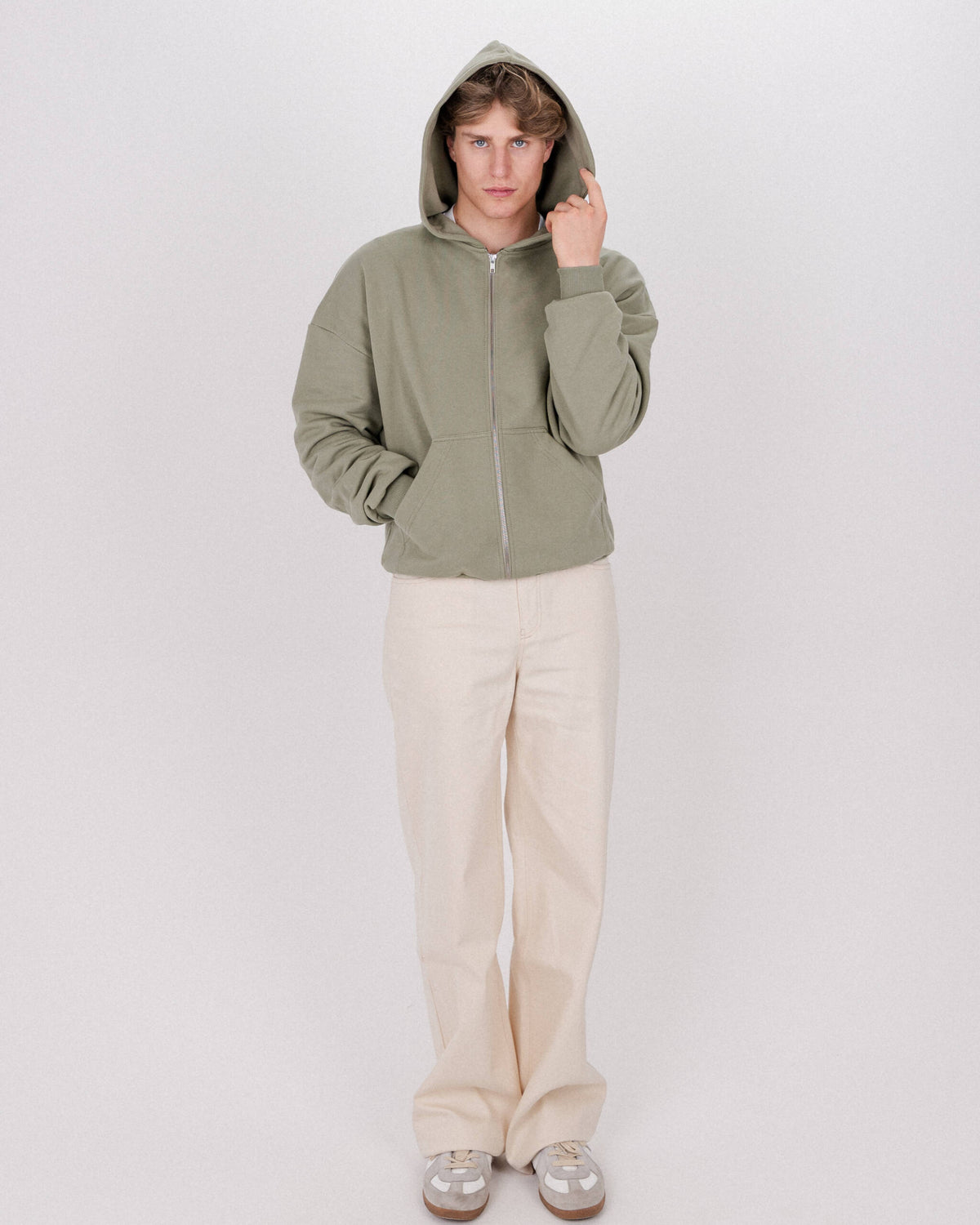 ZIP HOODIE WASHED OLIVE