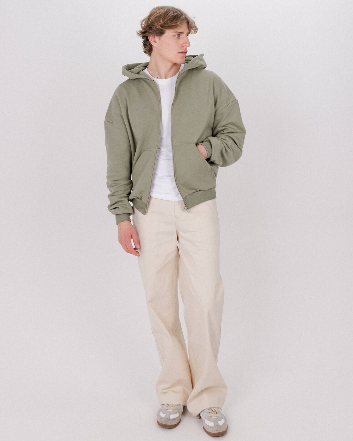 ZIP HOODIE WASHED OLIVE