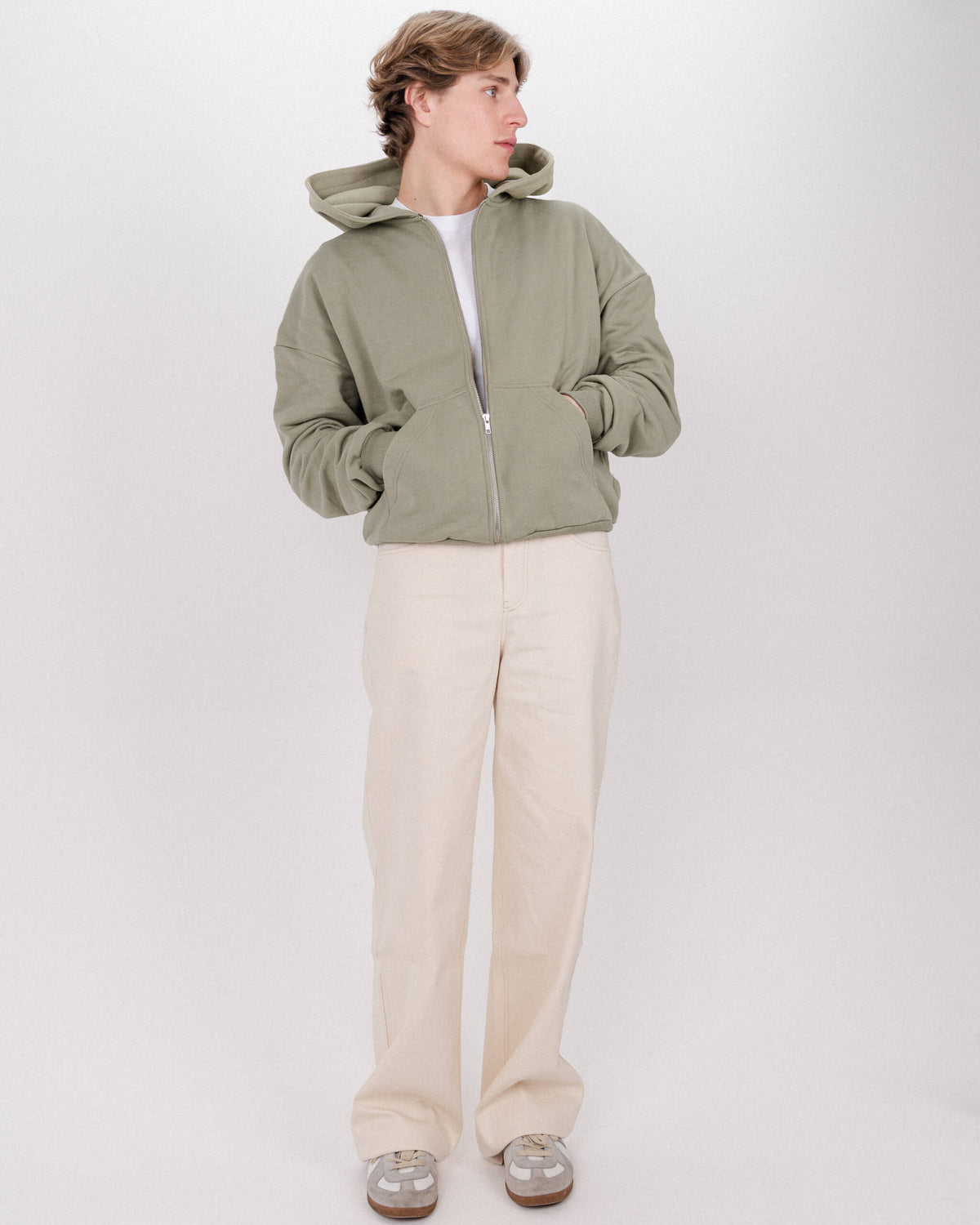 ZIP HOODIE WASHED OLIVE