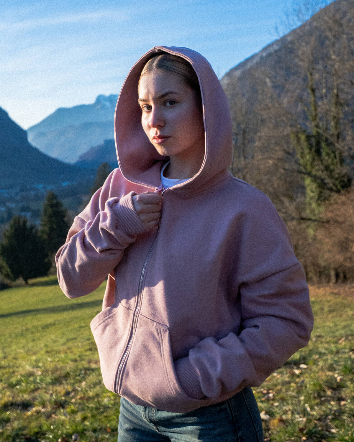 DUSTY ROSE ZIP HOODIE